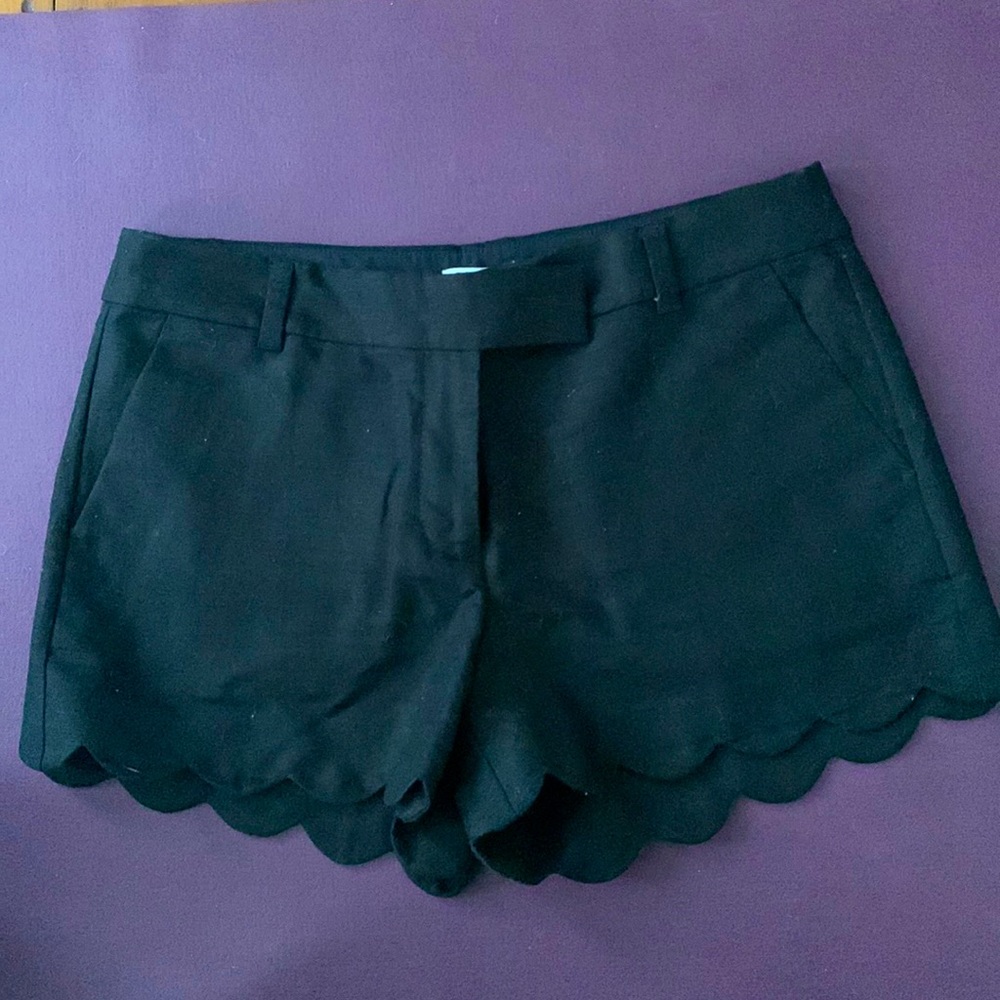 Black Linen Scalloped Short J. Crew